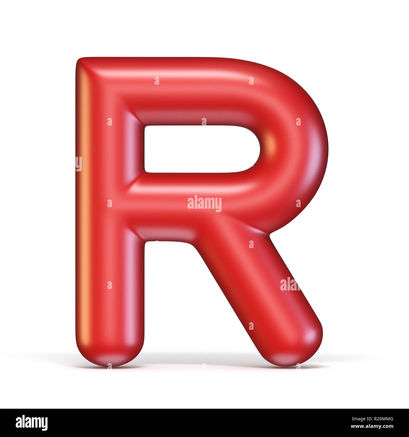 Red glossy font Letter R 3D rendering illustration isolated on white background Stock Photo