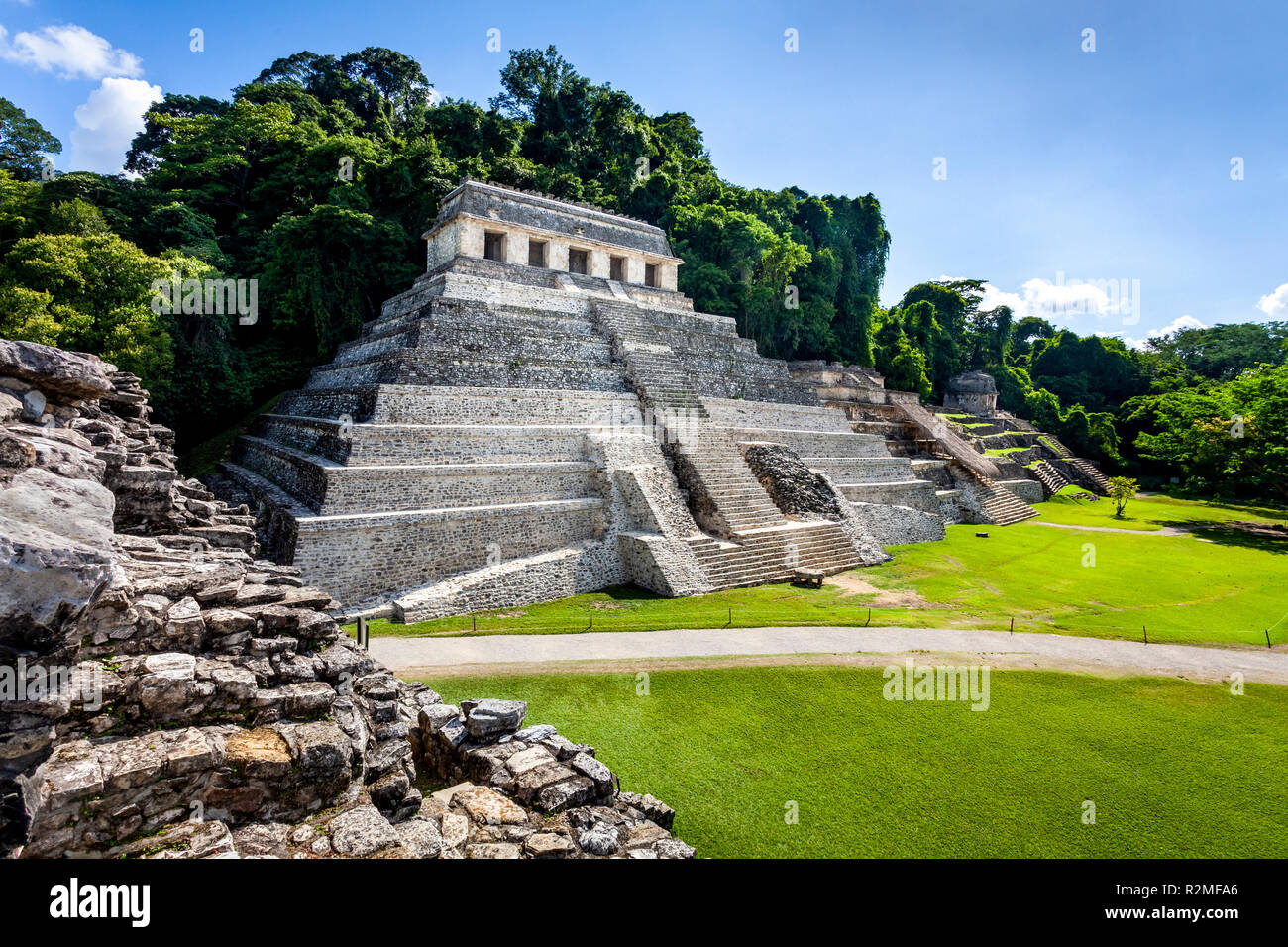 The Temple of Inscriptions at the Palenque Ruins of Chiapas, Mexico. Stock Photo