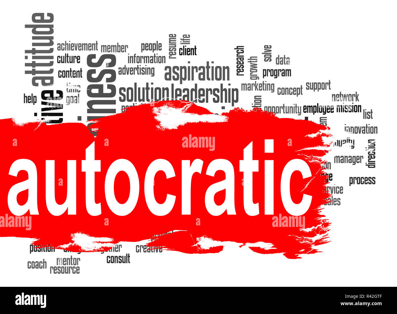 Autocratic word cloud with red banner Stock Photo