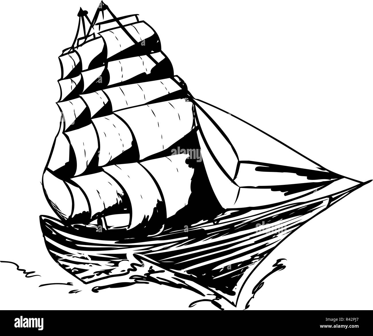 Outlined Clipper Ship Stock Photo