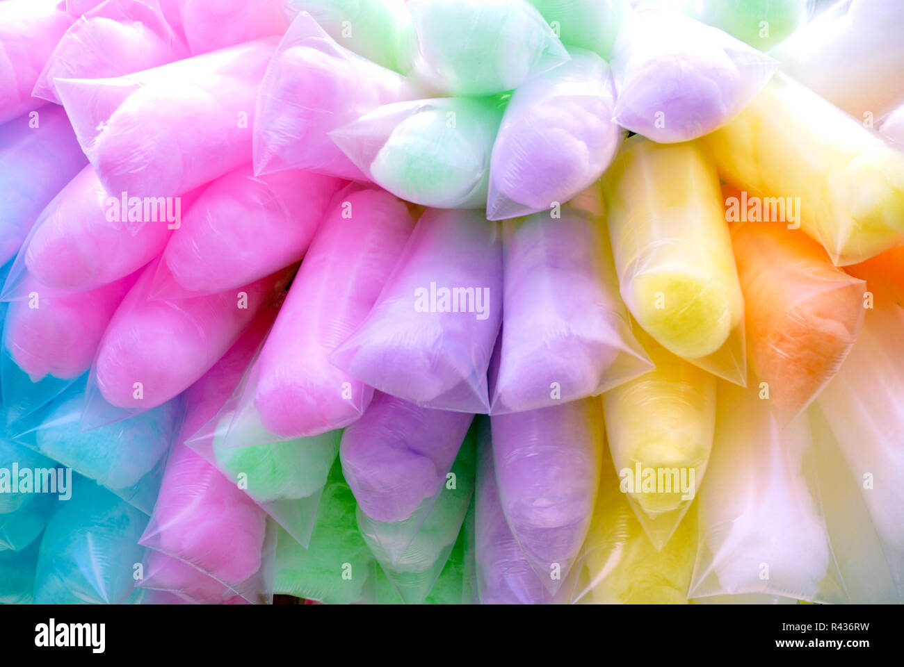 Colorful bags of cotton candy. Stock Photo