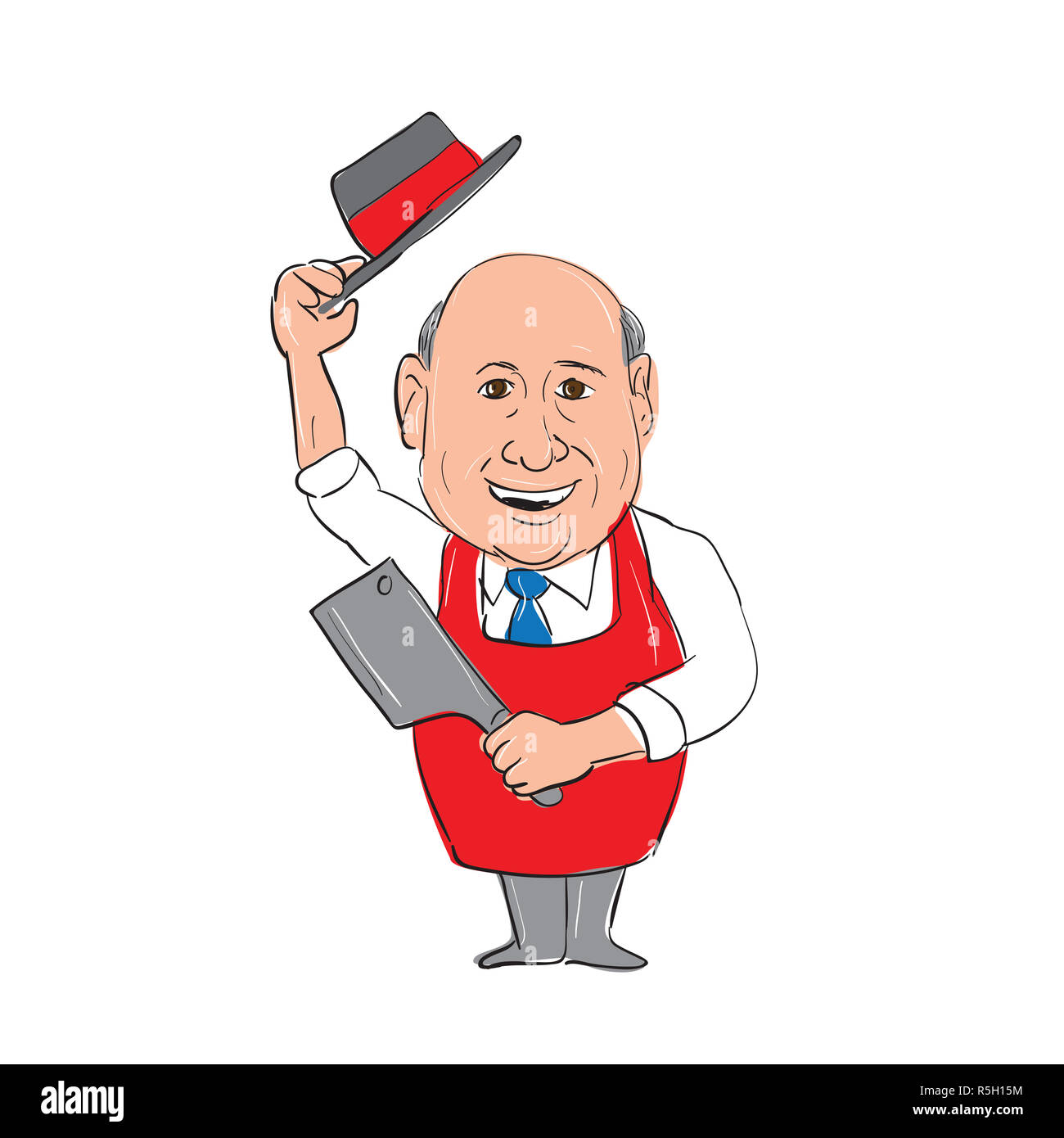 Butcher With Knife Tipping Hat Cartoon Stock Photo