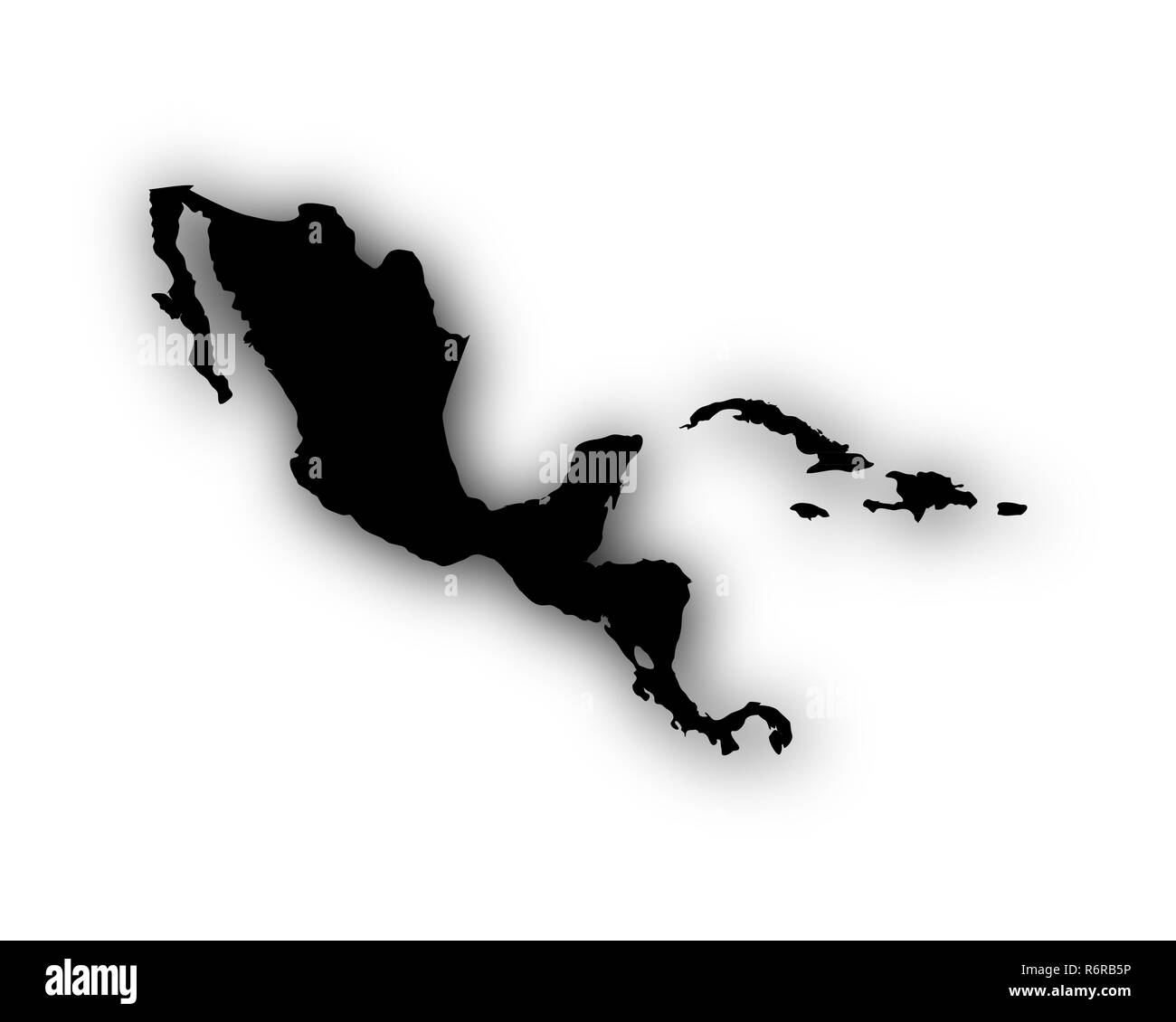 map of central america and caribbean with shadow Stock Photo