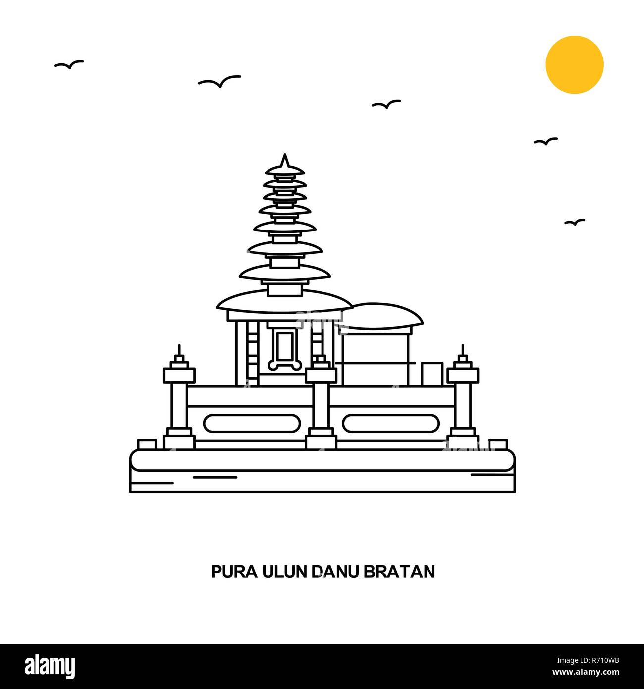 PURA ULUN DANU BRATAN Monument. World Travel Natural illustration ...