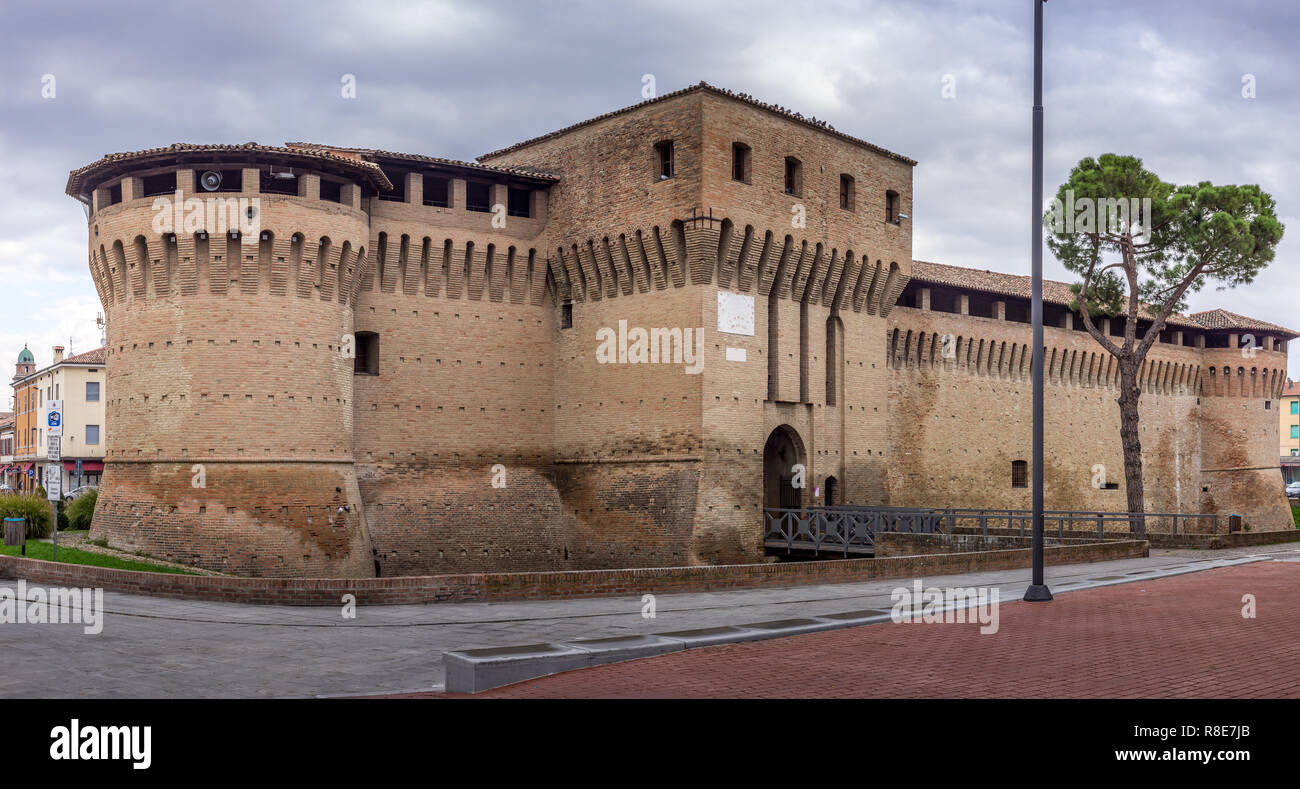 View of Italian town with Gothic medival castle fortezza in Forlimpopoli , Cesena Forli province, Emilia Romagna, Italy Stock Photo