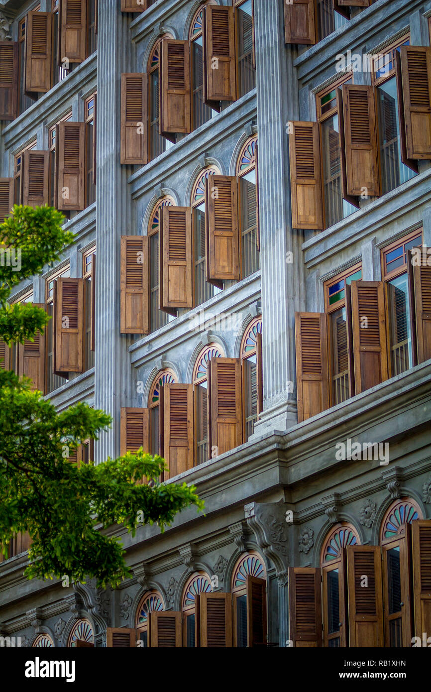 Balinese stye Asean building with beautiful traditional antique wooden windows Stock Photo