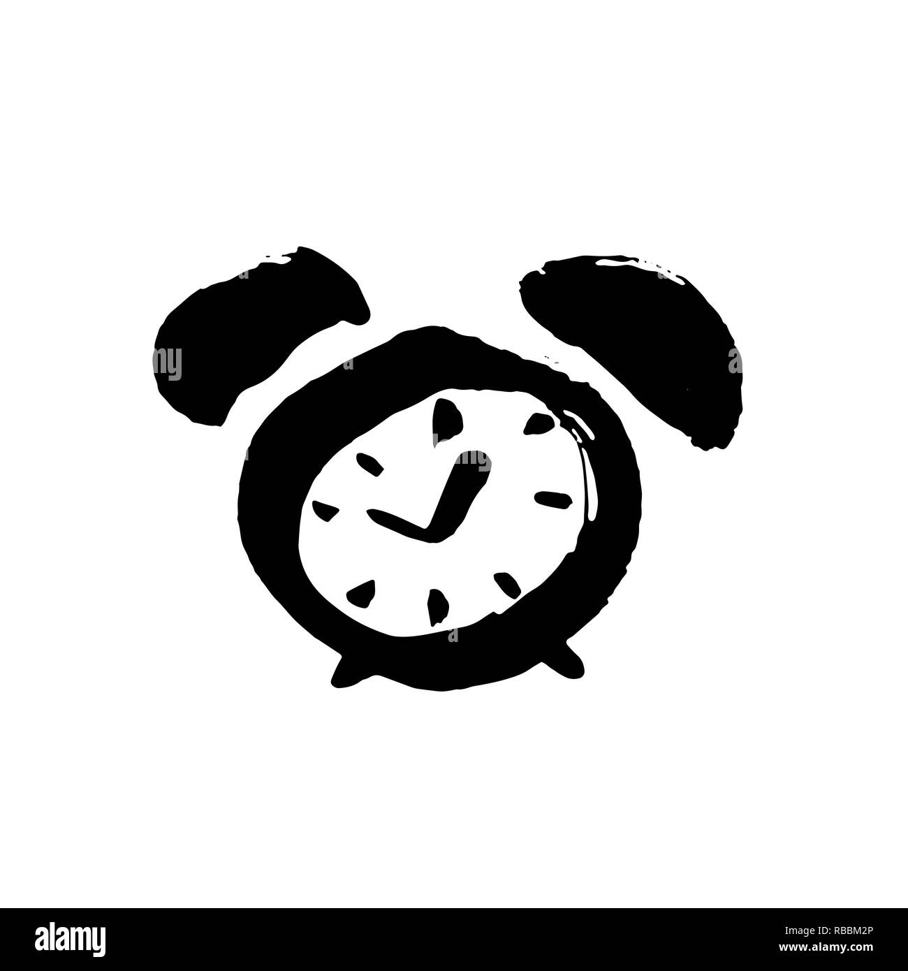 Grunge watercolor icon. Grunge alarm clock icon. Modern brush vector illustration. Stock Vector