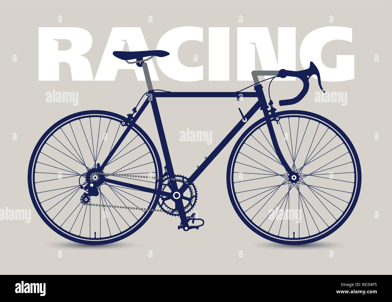 Racing Bicycle high detailed silhouette, isolated and monochrome. Stock Vector