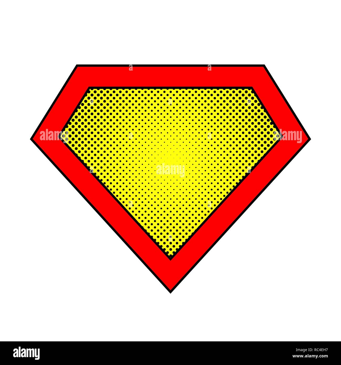 Bright superhero color logo with halftone effect, on white background. Vector illustration. Stock Vector