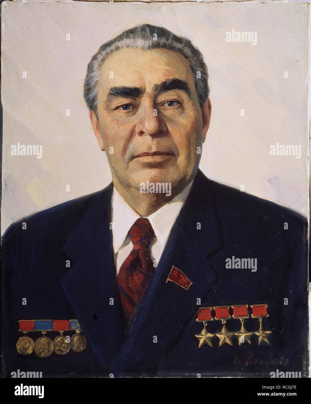 Portrait of General Secretary of the Communist Party of the Soviet Union Leonid I. Brezhnev (1907-1982). Museum: State Art Museum, Sotchi. Author: Abakumov, Vitaly Vasilyevich. Stock Photo