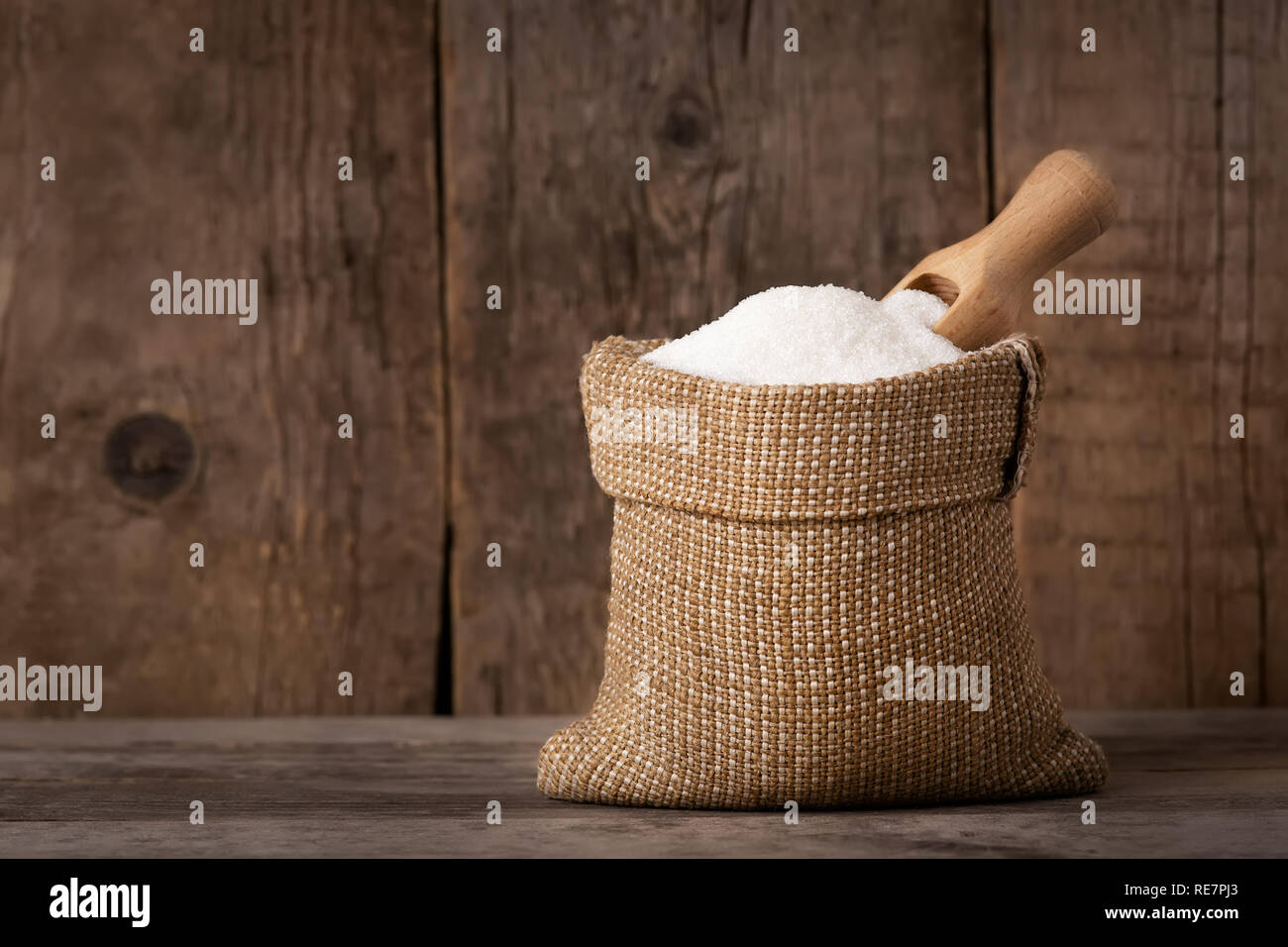 sugar in burlap bag Stock Photo