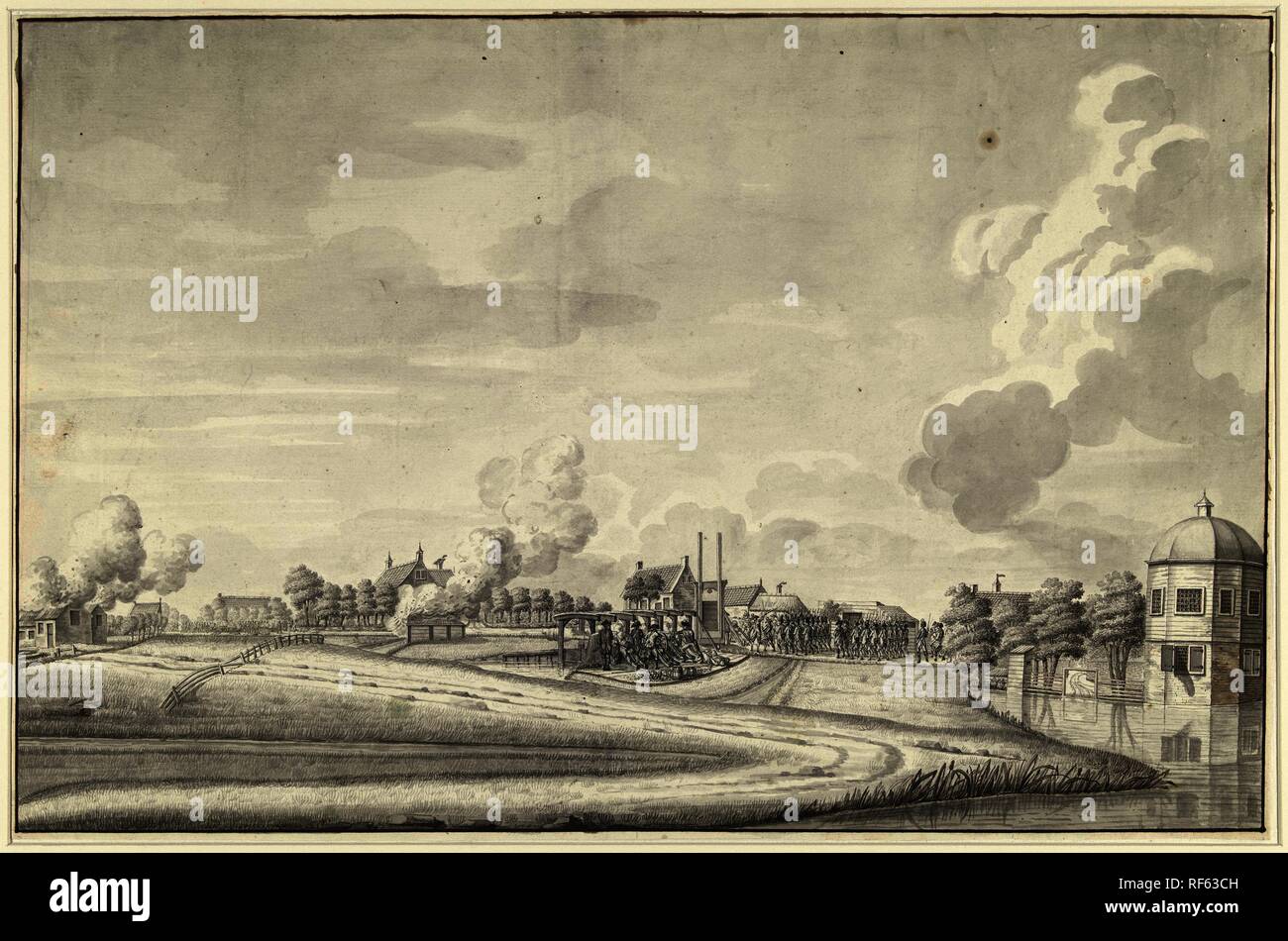 Attack of the Prussians under the Duke of Brunswick on Amstelveen, 1 October 1787. Draughtsman: Jean George Teissier. Dating: 1789 - 1791. Place: Amstelveen. Measurements: h 315 mm × w 480 mm. Museum: Rijksmuseum, Amsterdam. Stock Photo