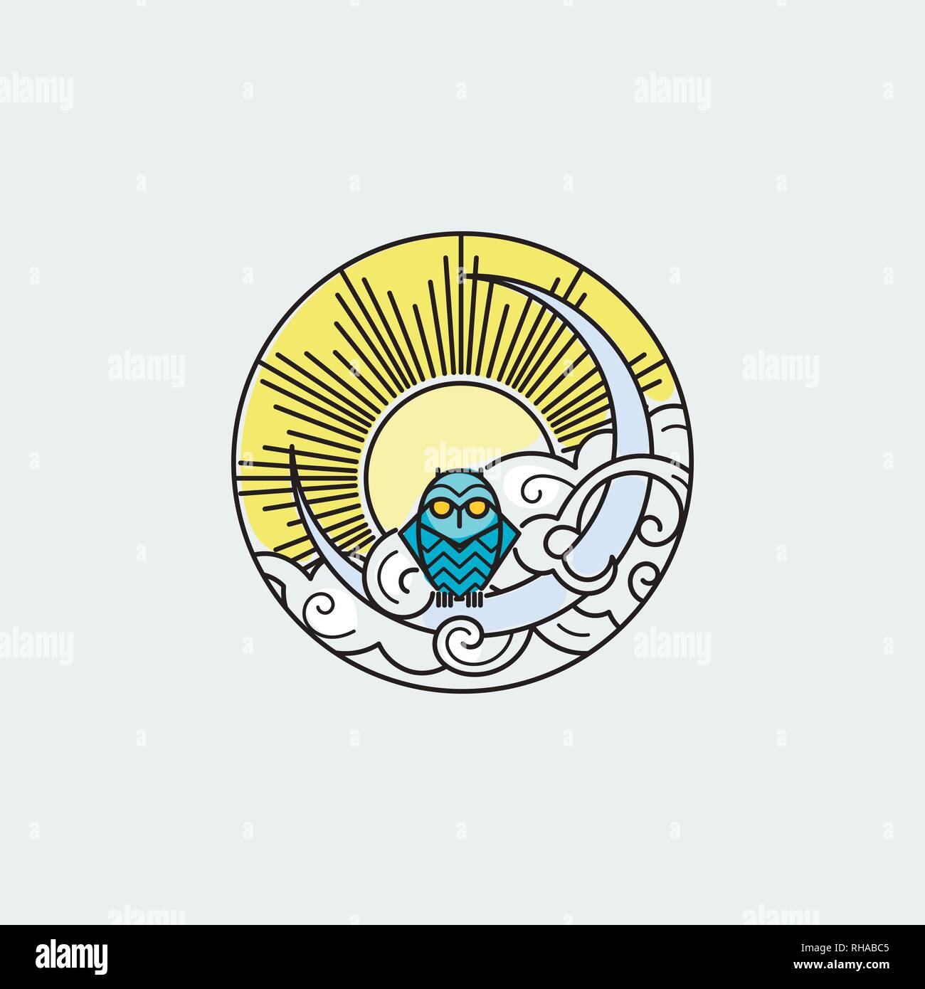 Vintage illustration of thin line owl icon with owl. Vector bird graphic design logo, print, label, badge, sticker, emblem, sign, identity. Stock Vector