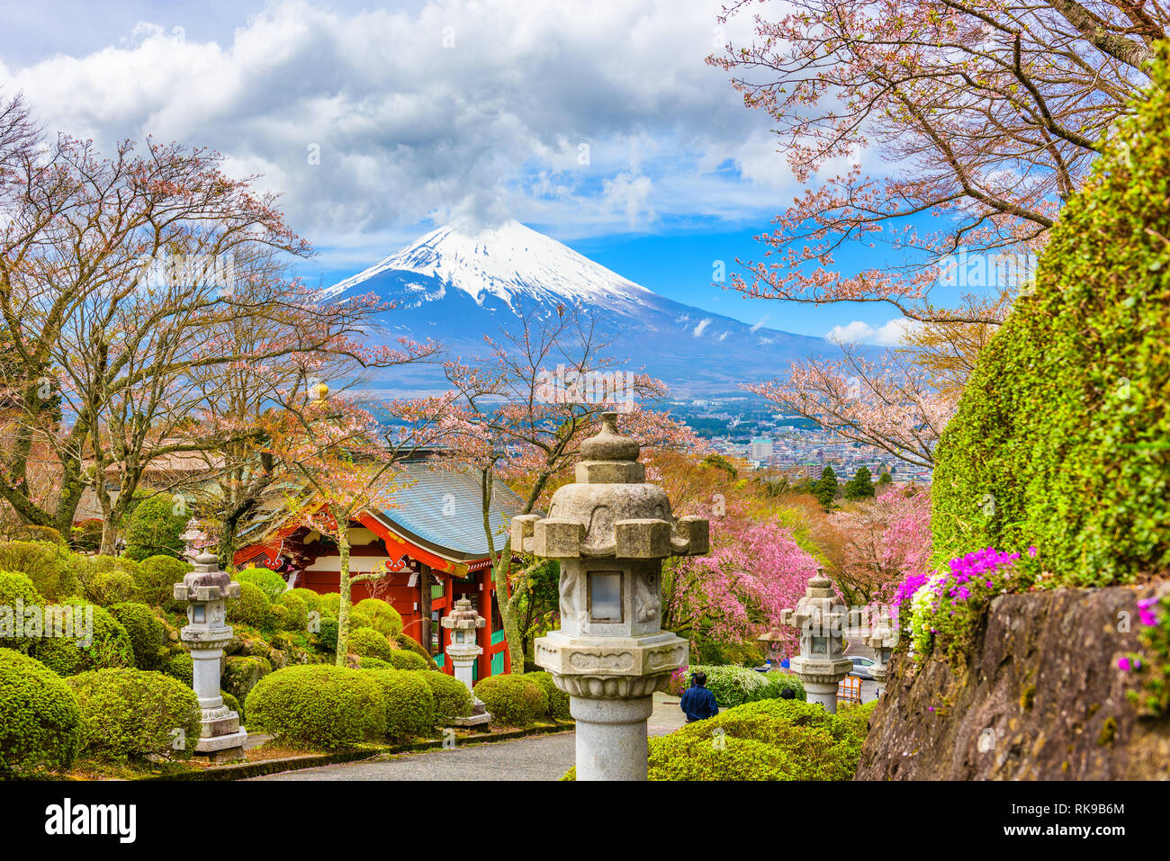 Gotemba City, Japan at Peace Park with Mt. Fuji in spring season. Stock Photo