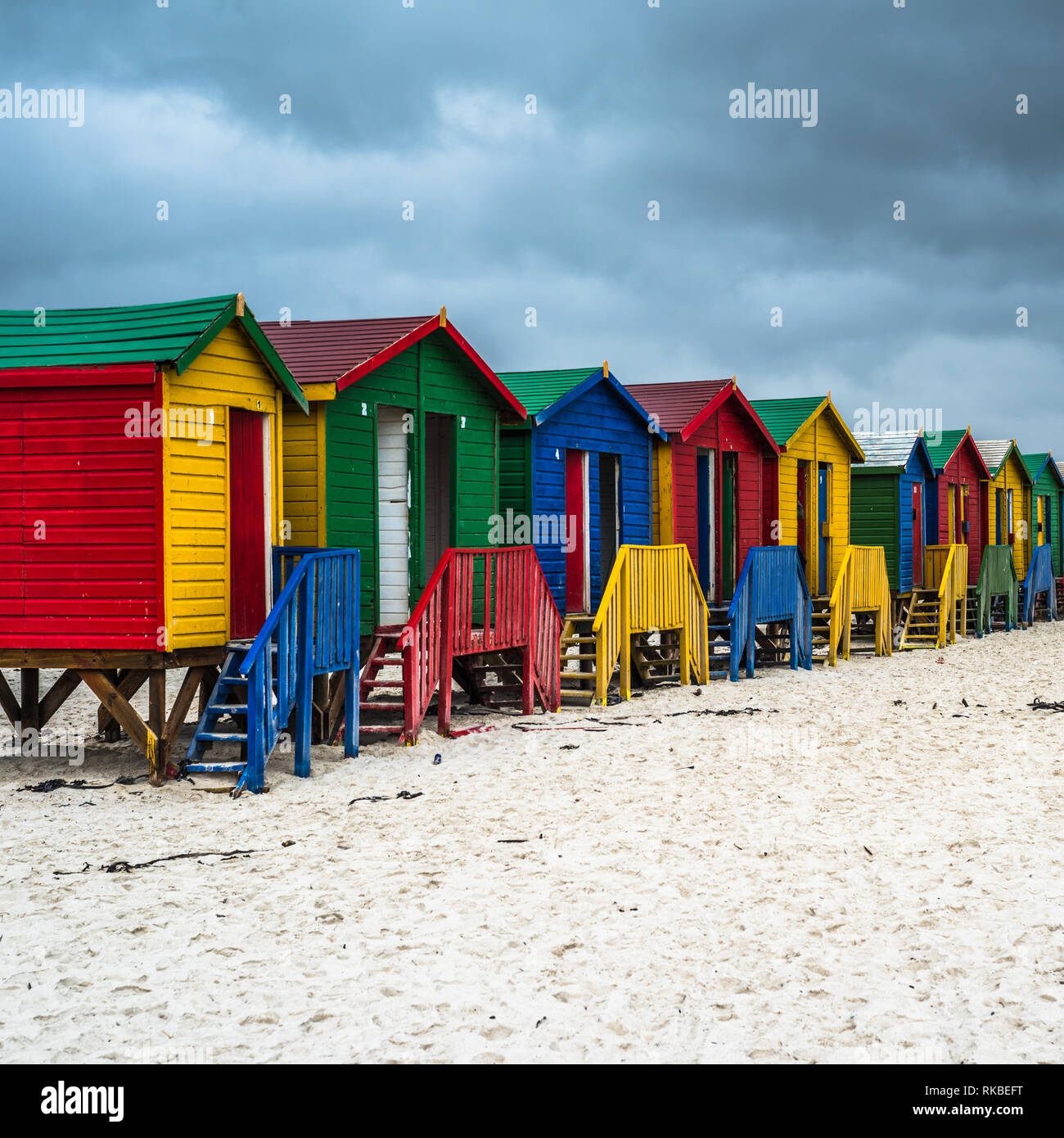 Colourful Beach Houses in Muizenberg, South Africa Stock Photo