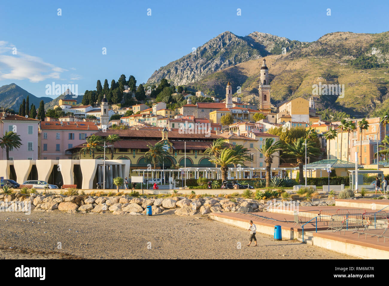 Menton, France - September 17, 2017: Early morning Cityscape of Menton Stock Photo