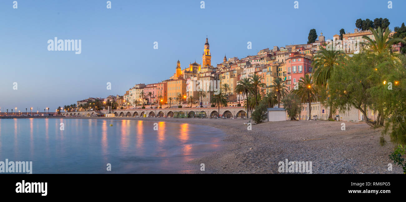 Evening View of beautiful Menton, France Stock Photo