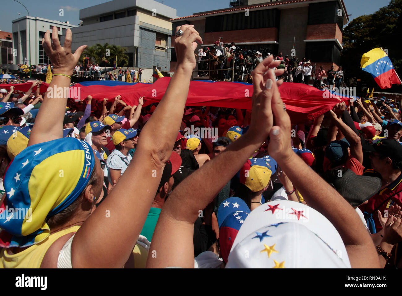 Caracas, Venezuela. 02nd Feb, 2019. Hundreds protest to denounce the 'illegitimacy' of Nicolas Maduro's Government, in Caracas, Venezuela. President o Stock Photo