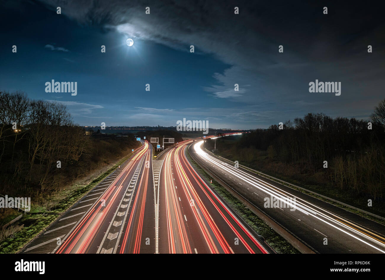 Light trails on the M1 Motorway Stock Photo