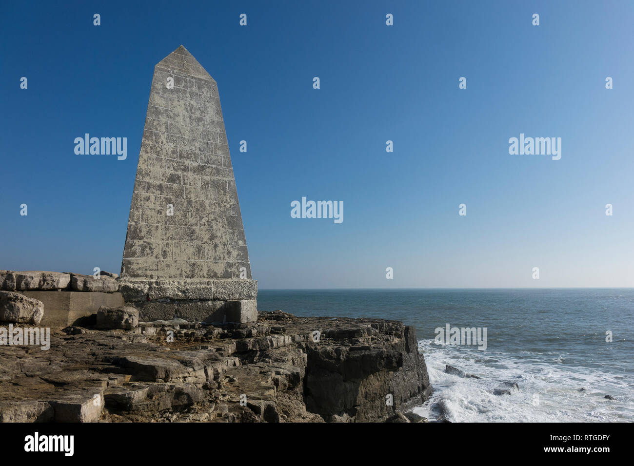 England, Dorset, Portland Bill, Trinity House Obelisk Stock Photo