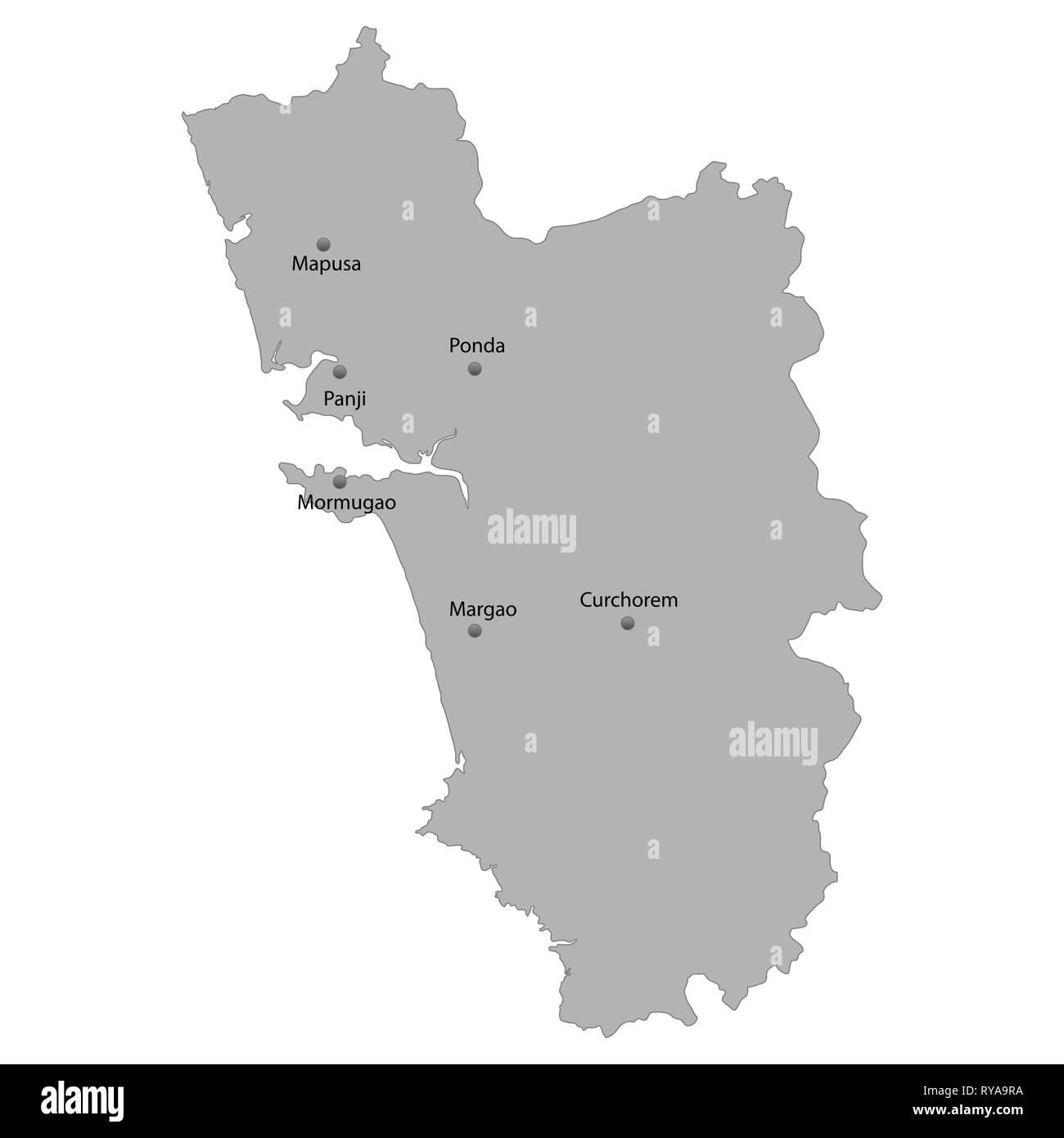 High Quality map of Goa is a state of India, With main cities location Stock Vector