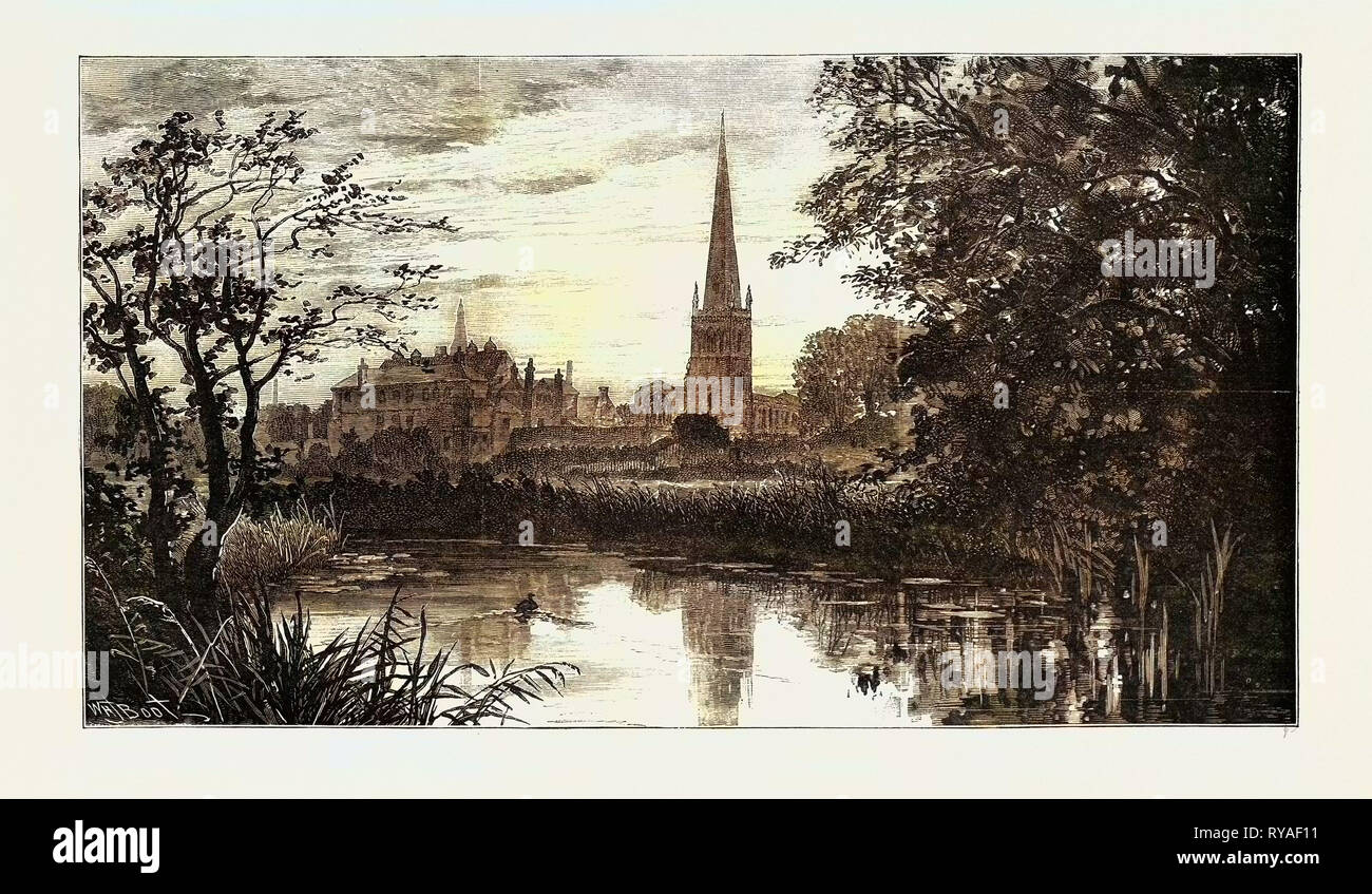 Leicester: St. Mary's Church, from the River Stock Photo