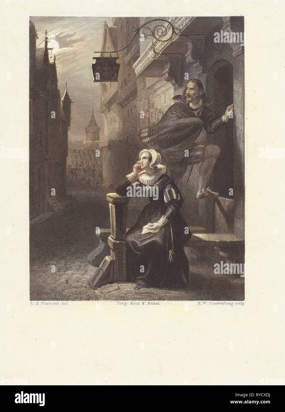 Earl of Leicester flees into a house, print maker: Henricus Wilhelmus Couwenberg, Lodewijk Anthony Vintcent, Koenraad Fuhri, 1841 Stock Photo