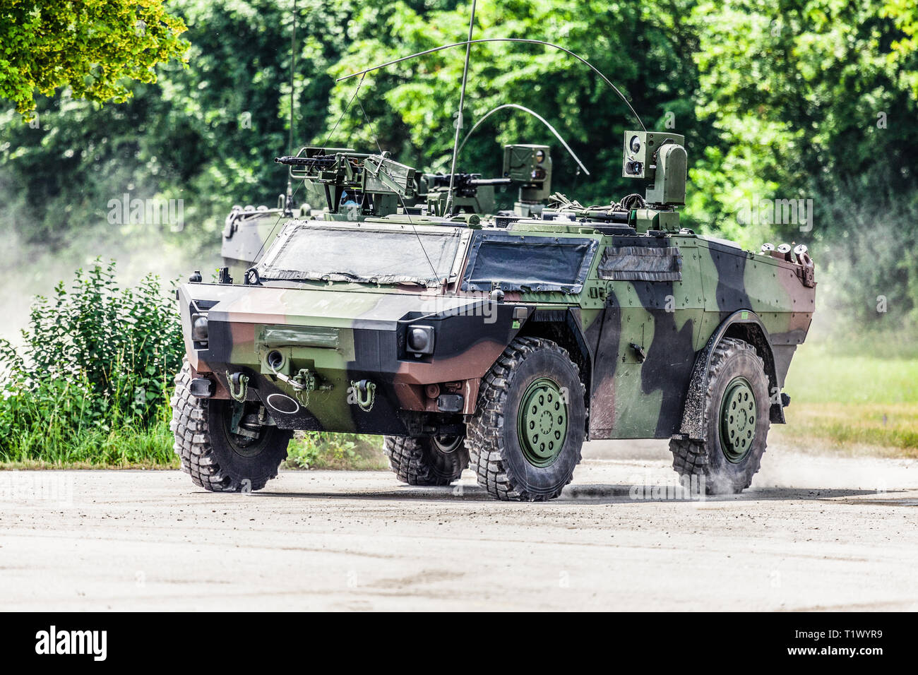 German light armoured  reconnaissance vehicle drives on a road Stock Photo