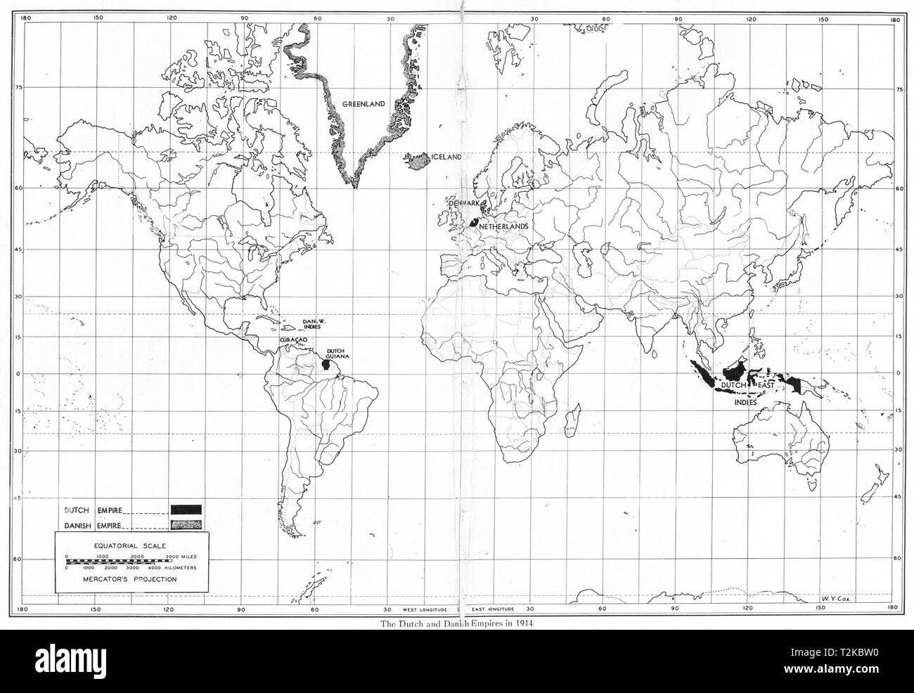 WORLD. The Dutch and Danish Empires in 1914 1948 old vintage map plan chart Stock Photo