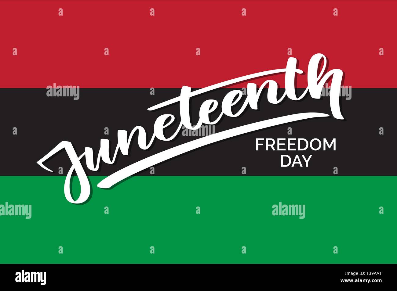 Juneteenth freedom day, hand-written text, typography, hand lettering, calligraphy. Hand writing of word Juneteenth, june 19, on a flag for holiday po Stock Vector