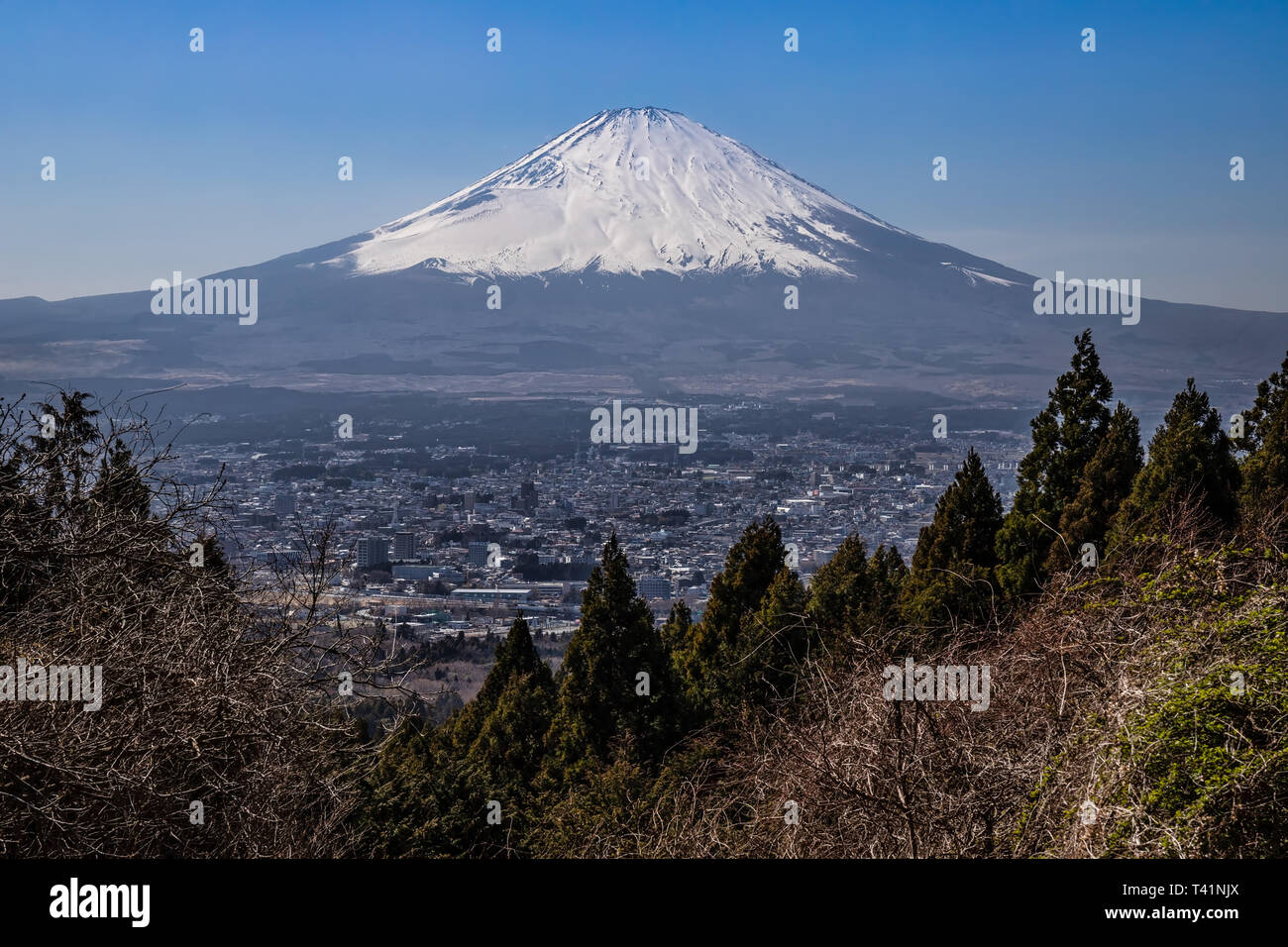 The city of Gotemba, Japan with Mount Fuji in the background. Stock Photo