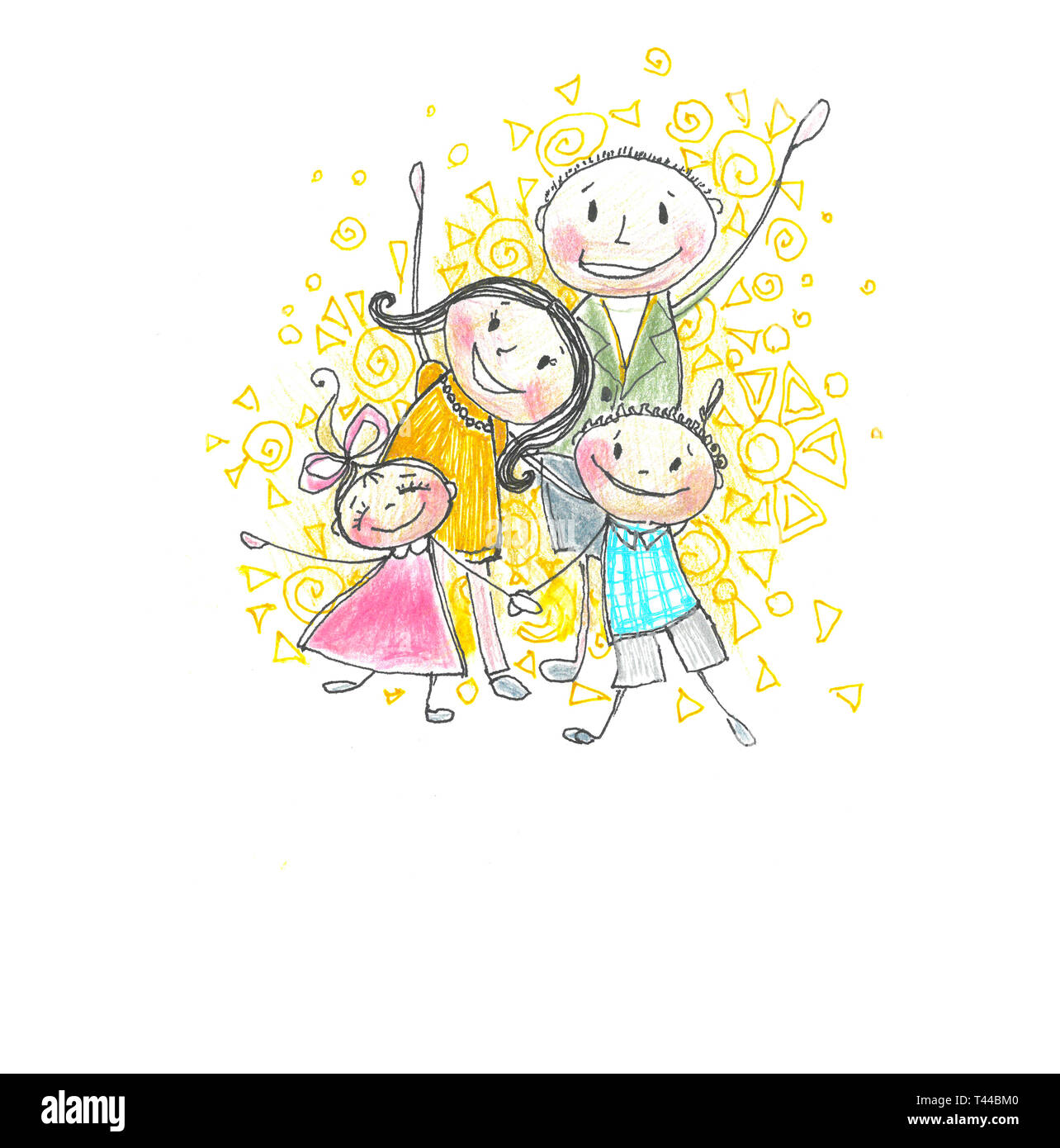 Holiday card with children. Beautiful bright pattern. Color graphic image. Stock Photo