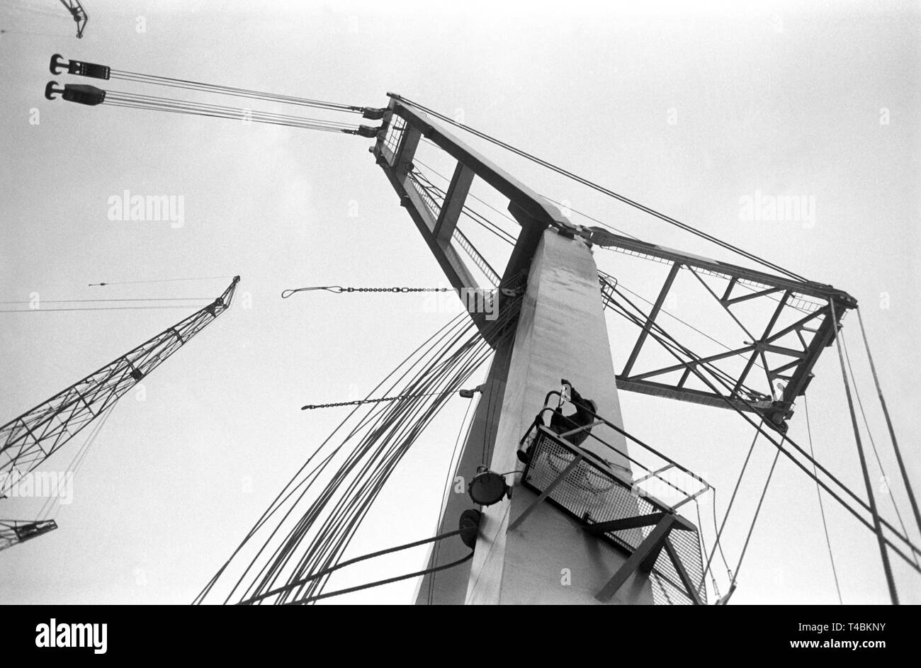 The until now biggest floating crane of the world, called 'Magnus', which has a lifting capacity of 400 tons was completed recently in Kiel and will start its journey towards Hamburg at the beginning of January for the installation work in the construction of the Süderelb Bridge (Archive photograph from 31 Decemrber 1963). | usage worldwide Stock Photo