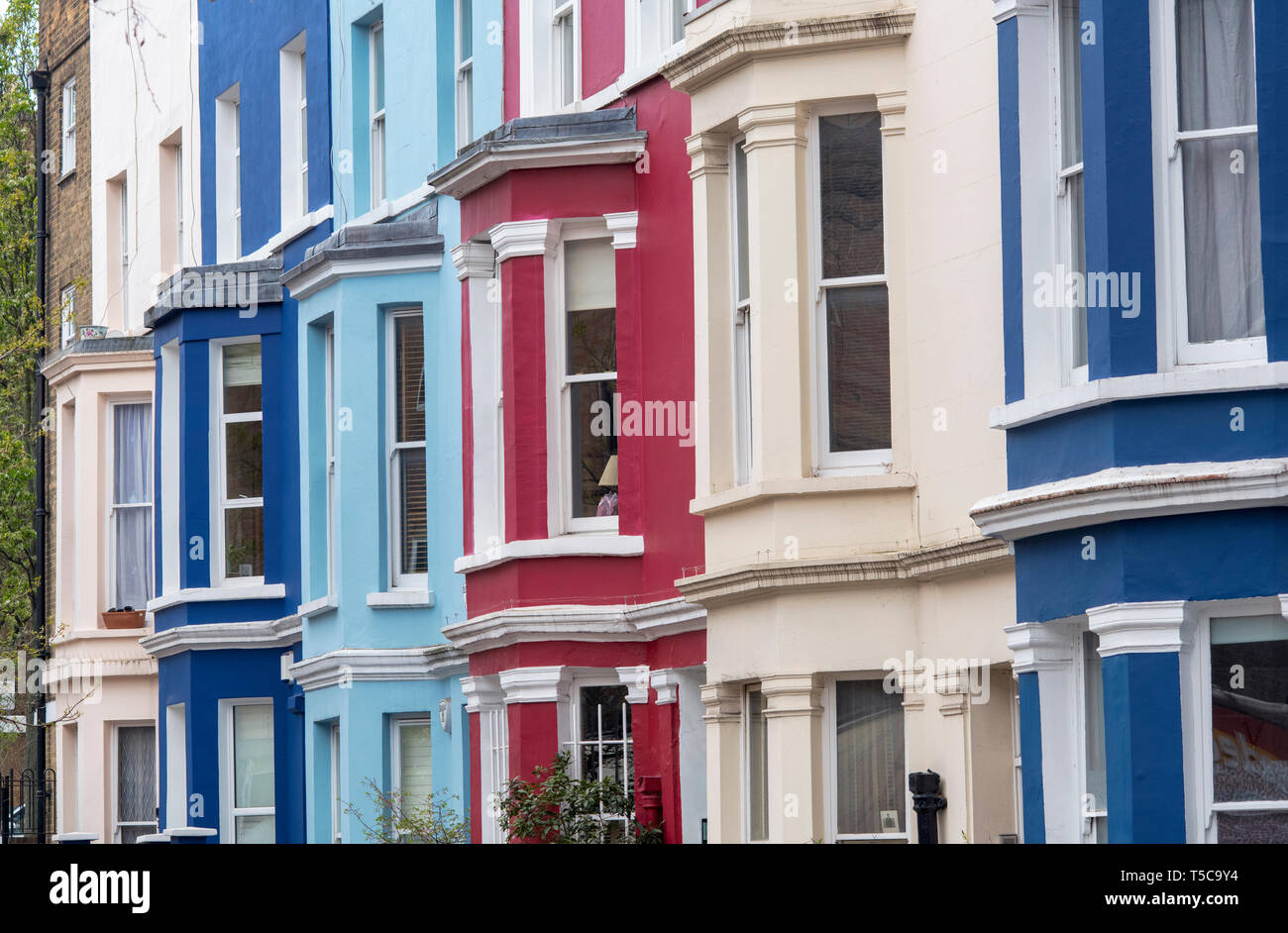 Colourful houses, Tavistock square, Tavistock Road, Notting Hill, London, England Stock Photo