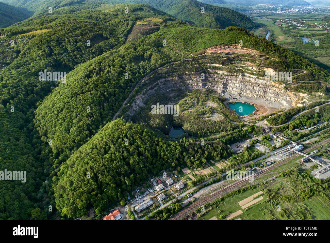 Quarry for the extraction of stone and sand. Stock Photo