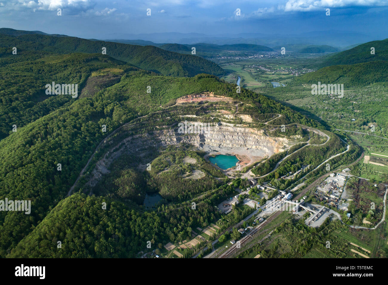 Quarry for the extraction of stone and sand. Stock Photo