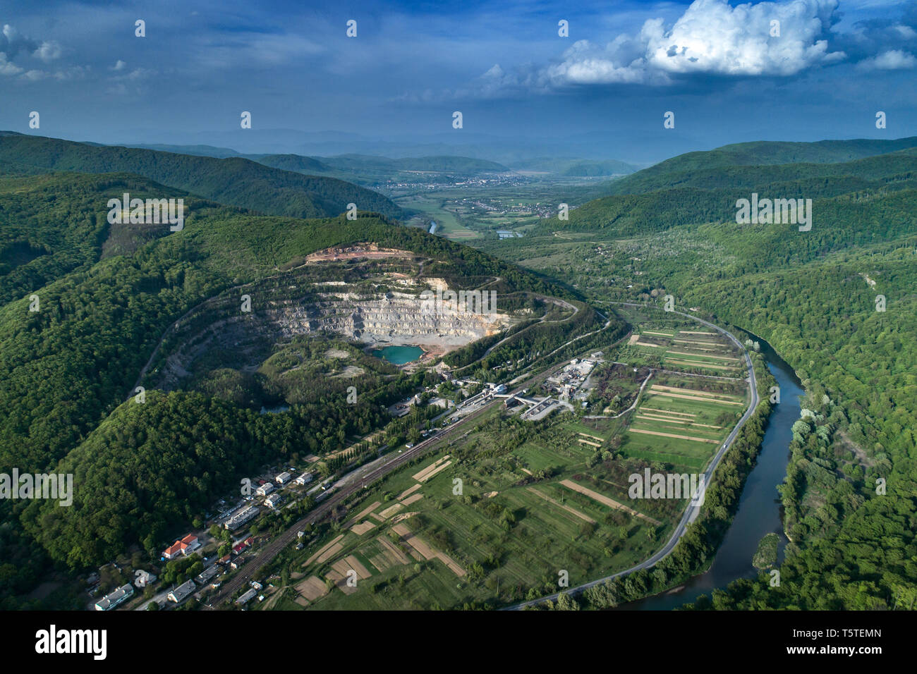 Quarry for the extraction of stone and sand. Stock Photo