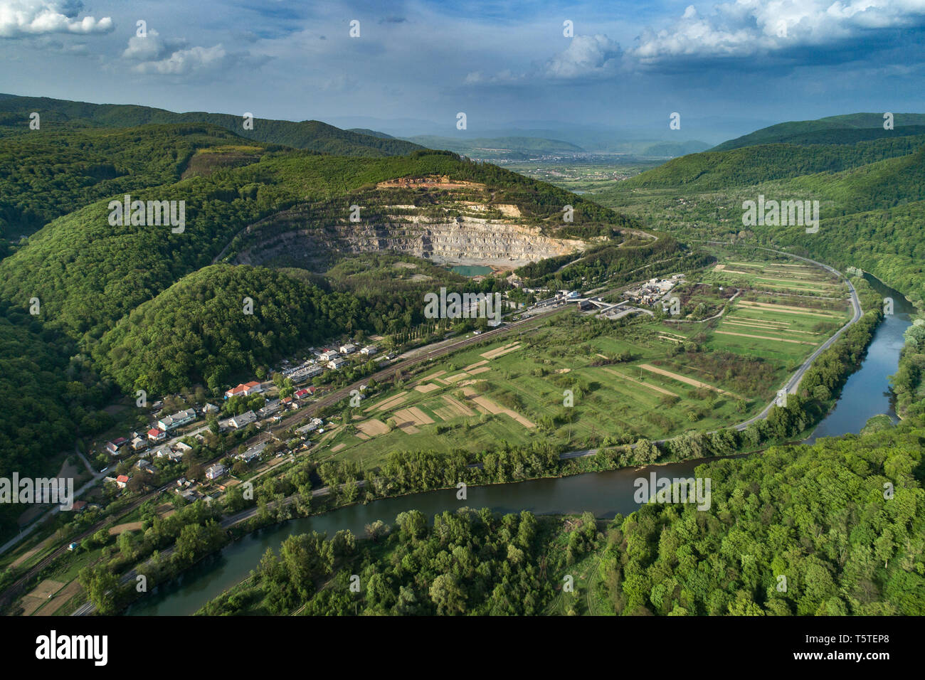 Quarry for the extraction of stone and sand. Stock Photo