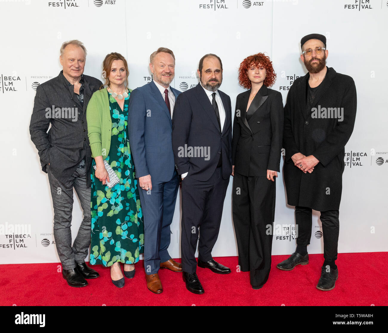 New York, NY - April 26, 2019: Stellan Skarsgard, Emily Watson, Jared Harris, Craig Mazin, Jessie Buckley, Johan Renck attend Tribeca TV: Chernobyl at Tribeca Film Festival at Spring Studio Stock Photo