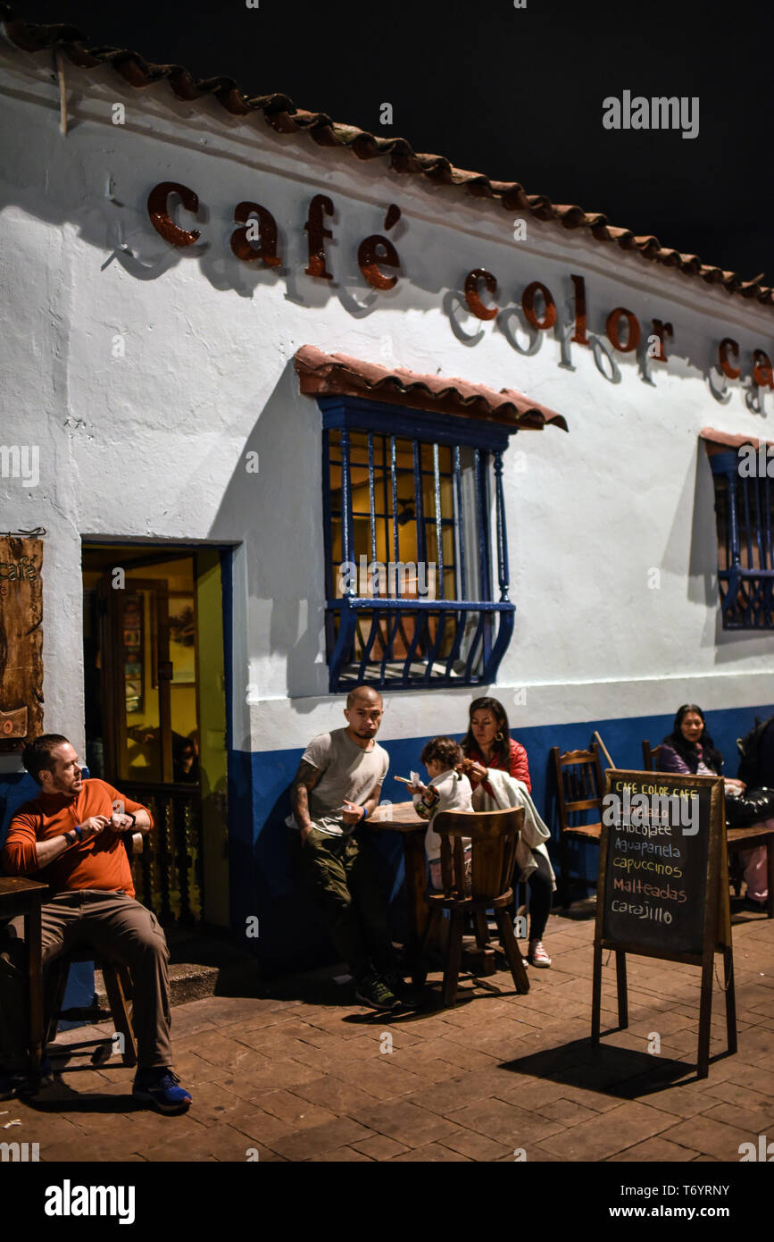 Nightlife at El Chorro de Quevedo in Candelaria, Bogota, Colombia Stock Photo