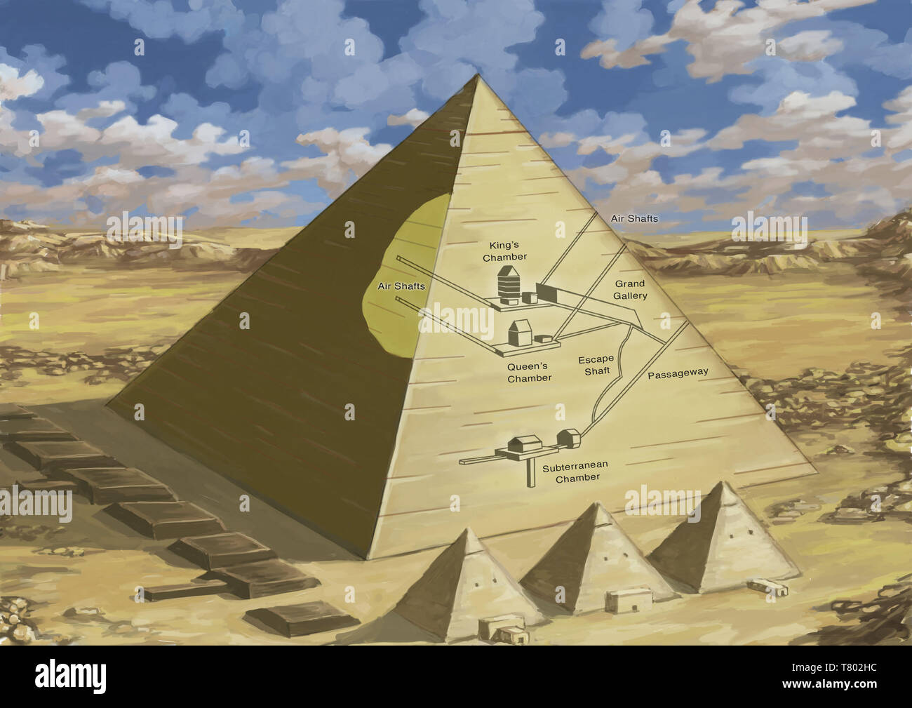 Great Pyramid of Giza, Cutaway View, Illustration Stock Photo