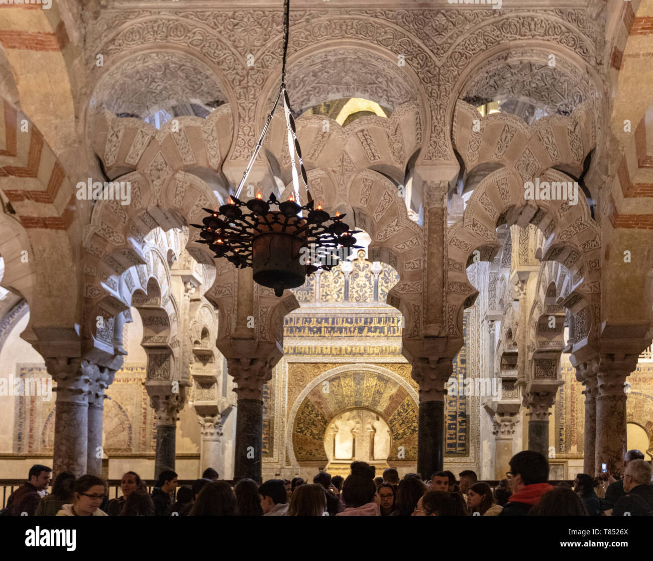 Arcaded hypostyle hall, with 856 columns of jasper, onyx, marble, granite and porphyry Mosque–Cathedral of Córdoba, Mezquita Cordoba, Andalusia, Spain Stock Photo