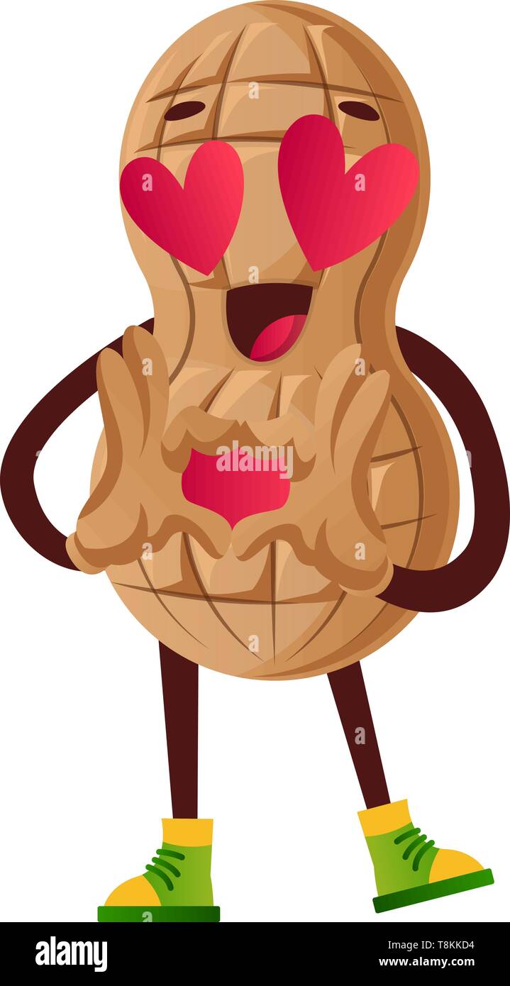 Peanut in love, illustration, vector on white background. Stock Vector