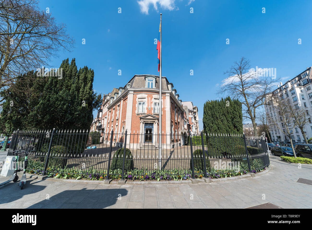 Ixelles, Brussels/ Belgium - 03 30 2019: Facade of the embassy of Venezuela, Franklin Roosevelt Avenue Stock Photo