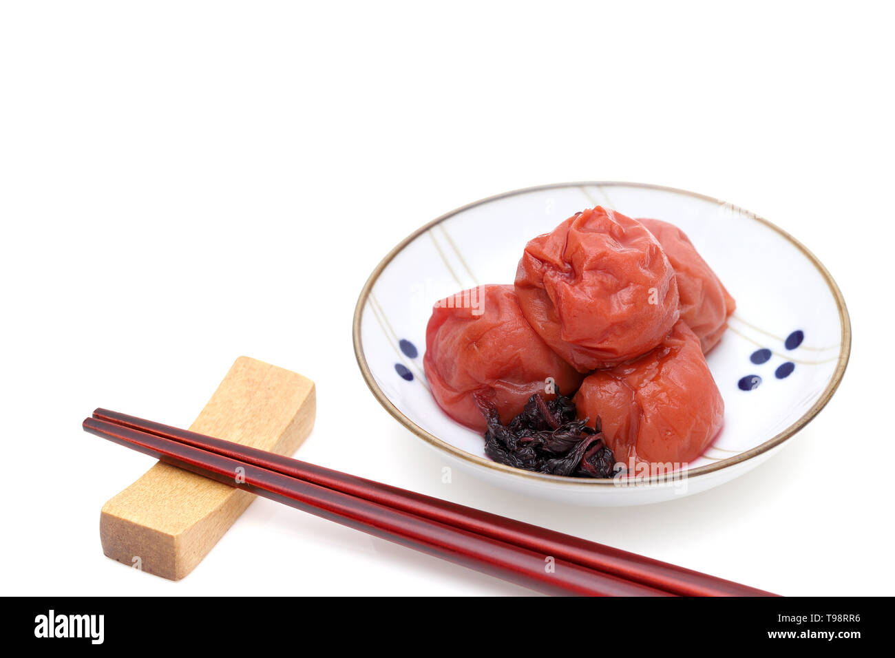 Japanese food, salted Umeboshi on white background Stock Photo