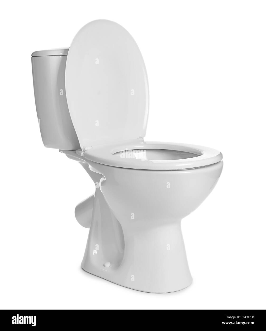 Clean toilet bowl on white background Stock Photo