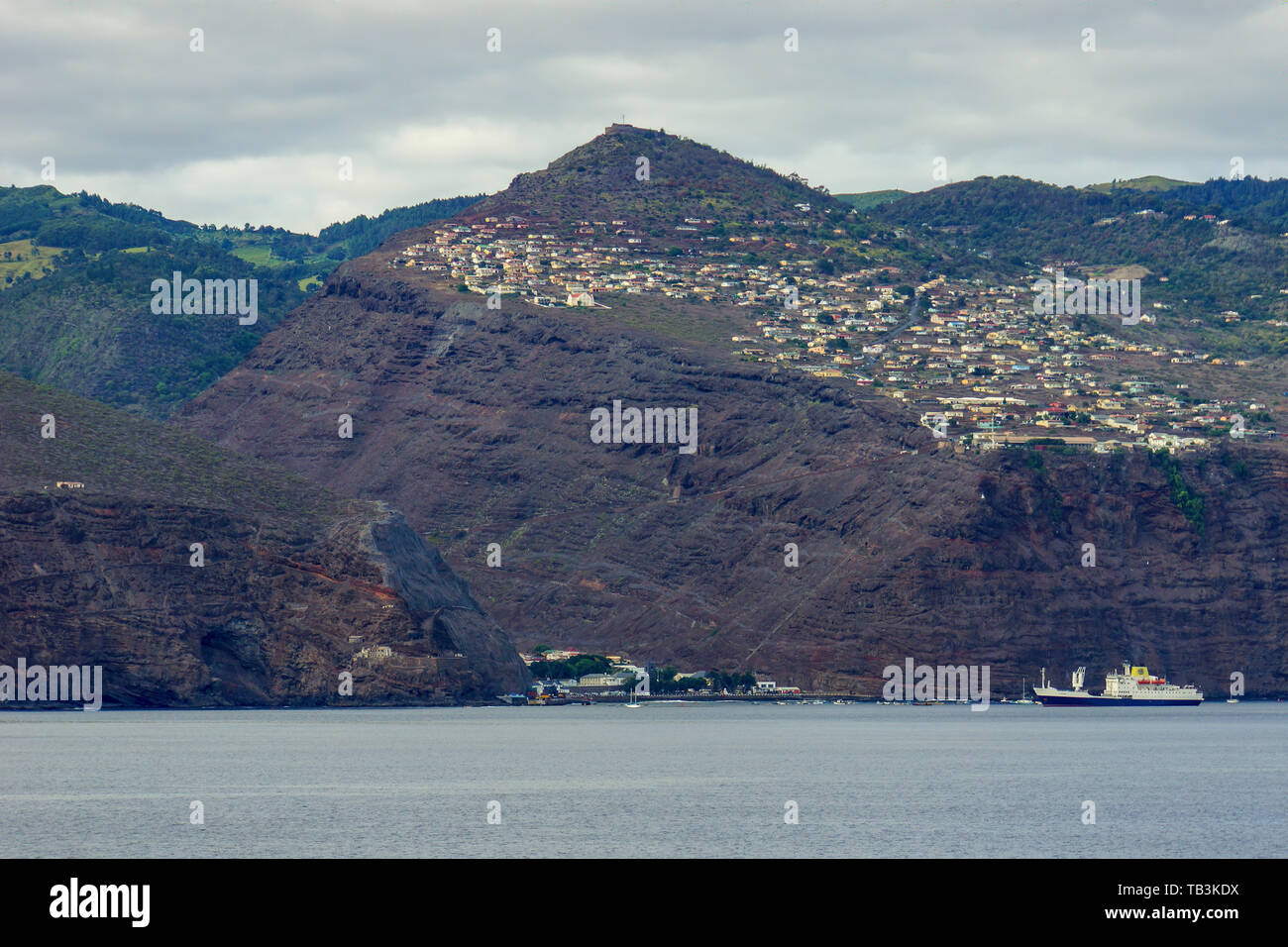 As seen from the sea - Jamestown, Saint Helena island, BOT Stock Photo