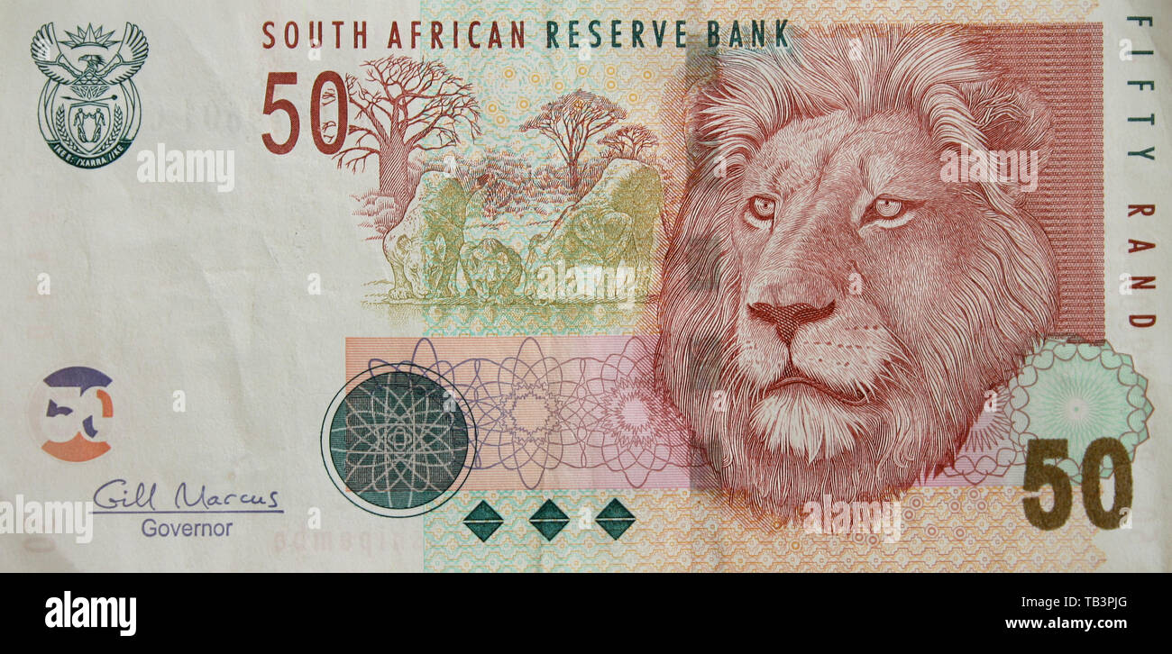 Currency, South Africa, Banknote, Fifty Rand Stock Photo