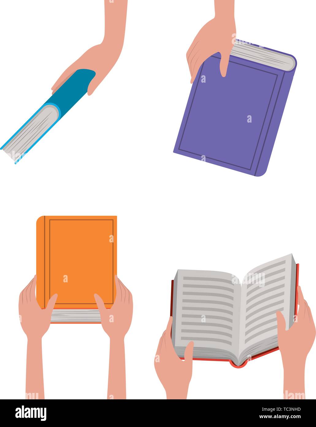 pattern of hands with books in white background Stock Vector