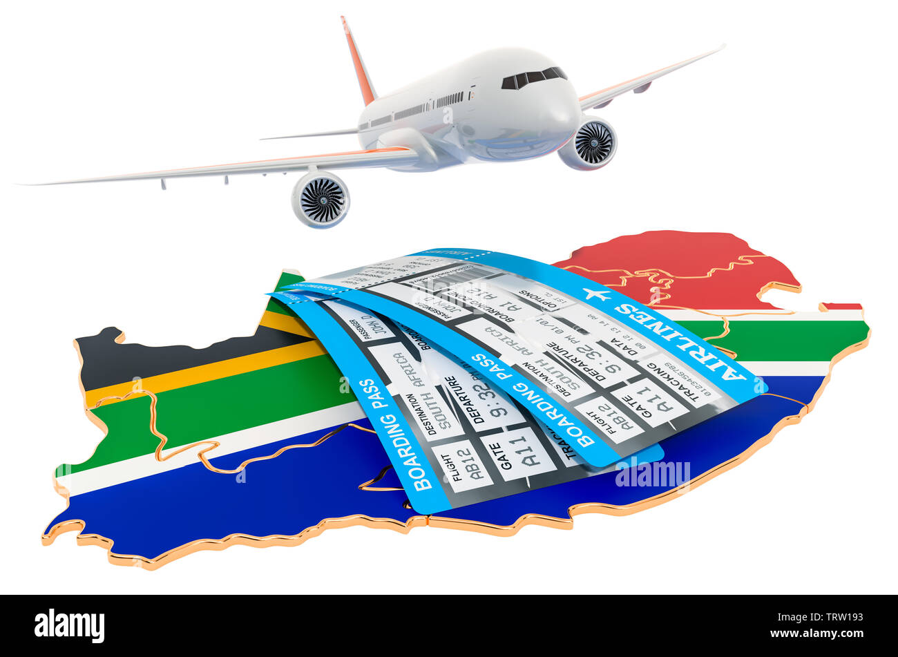 Flights to South Africa concept. 3D rendering isolated on white background Stock Photo